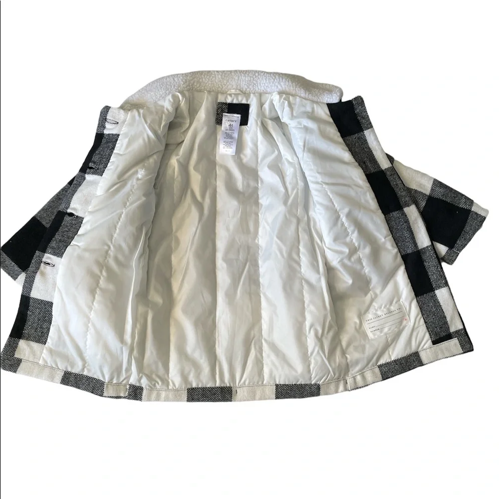 Carter's Little Girls' Toddler Plaid Faux Fur Jacket (4T, Black Plaid)